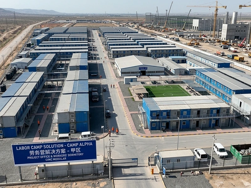 Large labor camp solution with modular dormitory buildings for construction workers