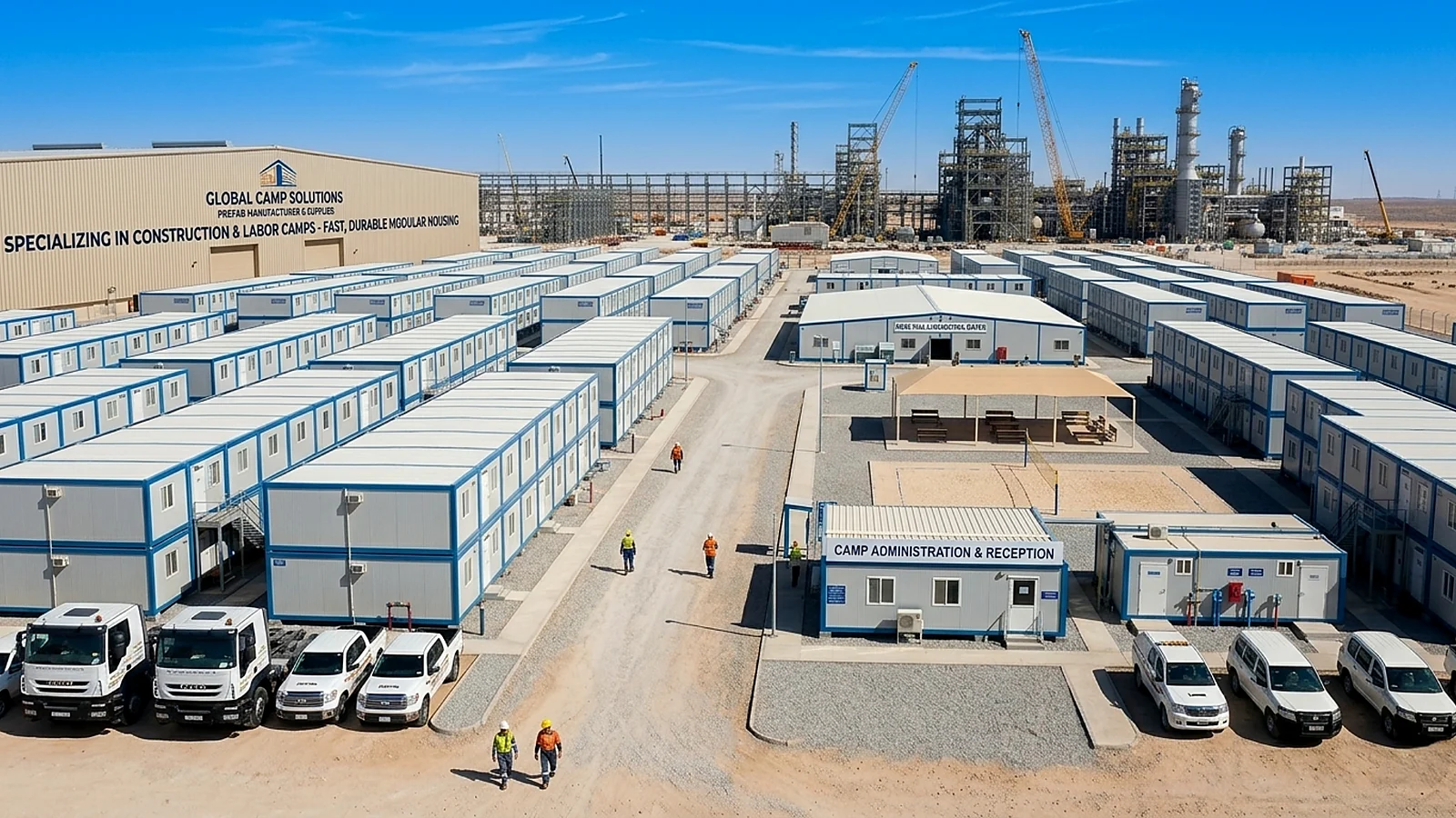 Large prefab house project with modular accommodation buildings for construction and industrial sites