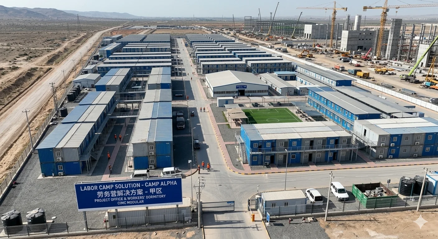 Integrated modular labor camp with accommodation offices and supporting facilities