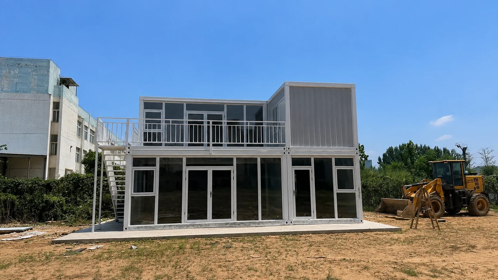 two story container office building construction site