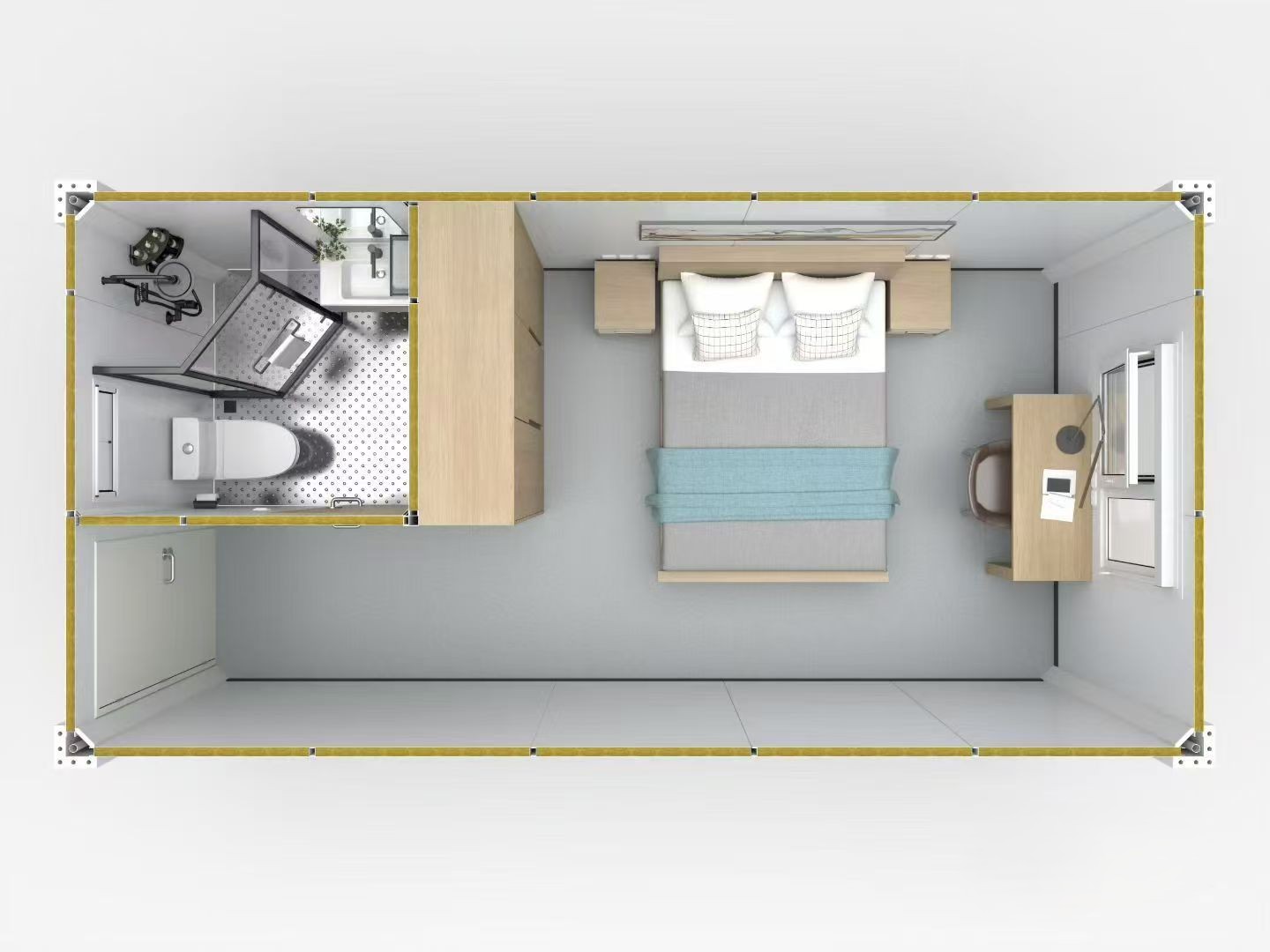 Container House single occupancy 3 x 6 m container house room layout with bathroom