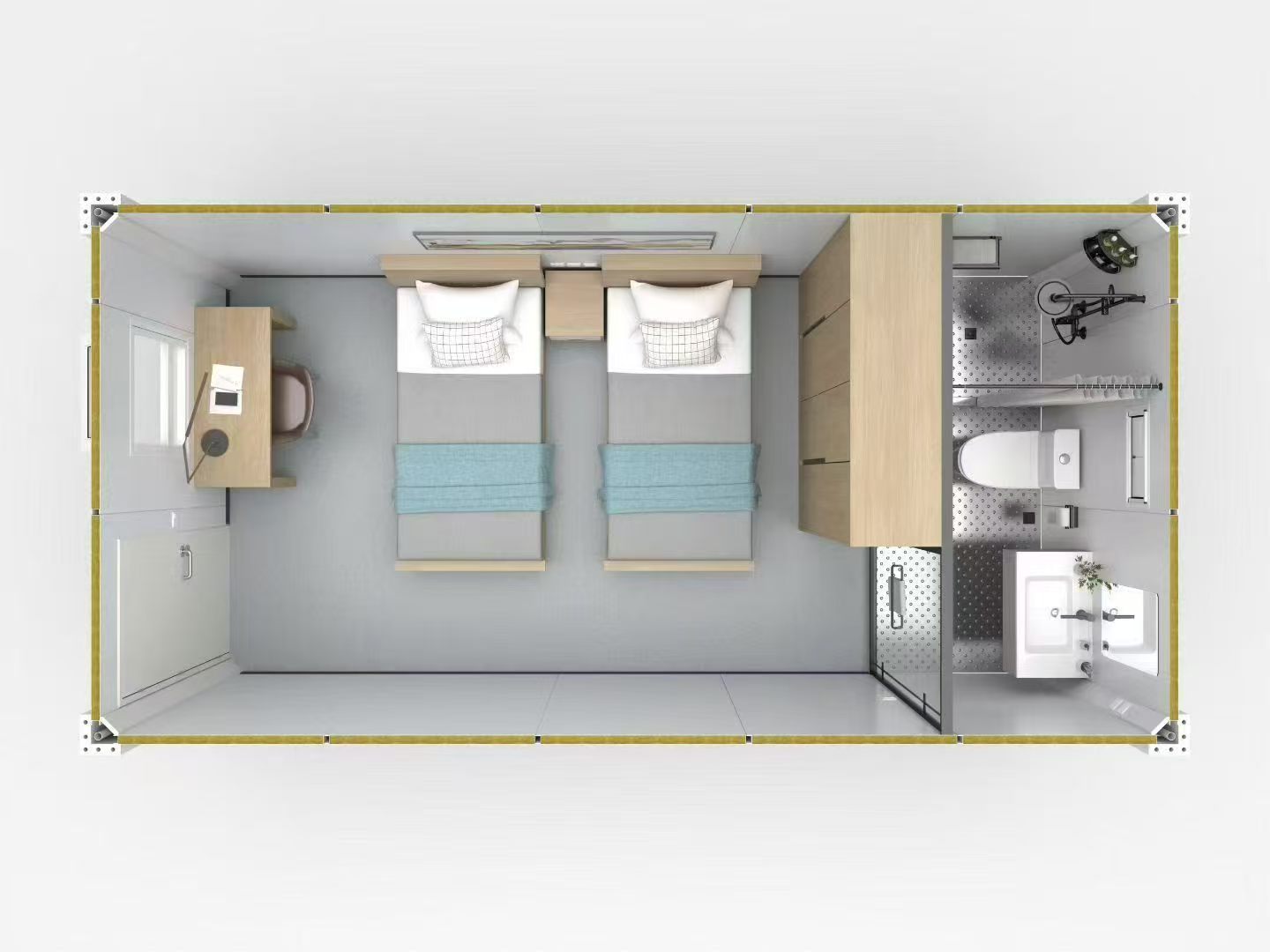 Container House twin occupancy 3 x 6 m container house room layout with bathroom