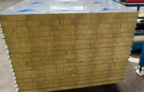 50mm rock wool sandwich panel showing exposed insulation core and metal facing